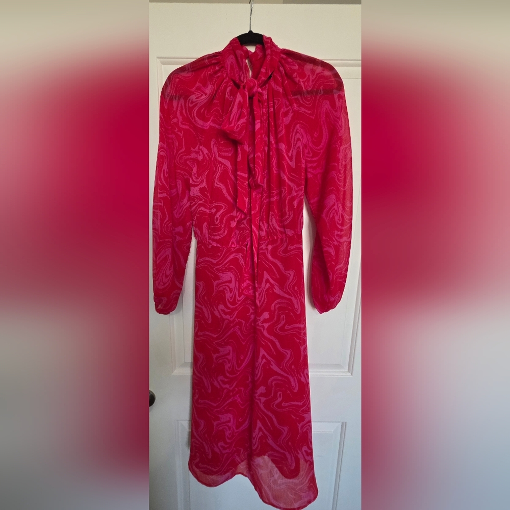 Vibrant Pink Swirl Long Sleeve Dress